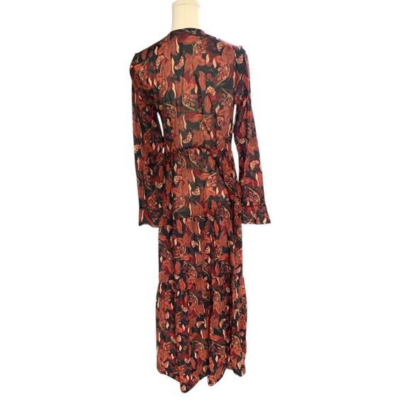 Dôen Assam Maxi Dress Button Up Long Sleeve Tropical Floral Red Pink Black Small - Picture 8 of 13